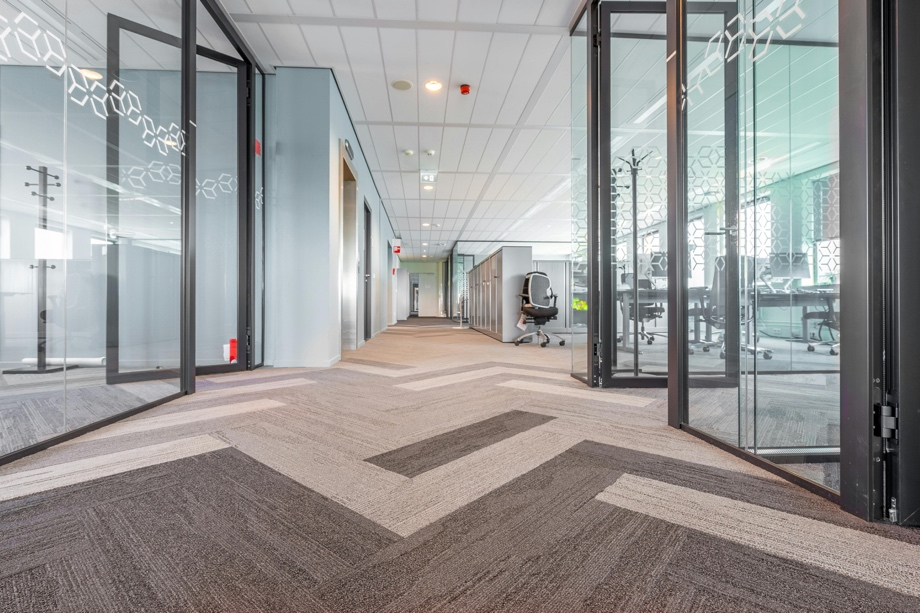 Interior of a clean and well-maintained office hallway